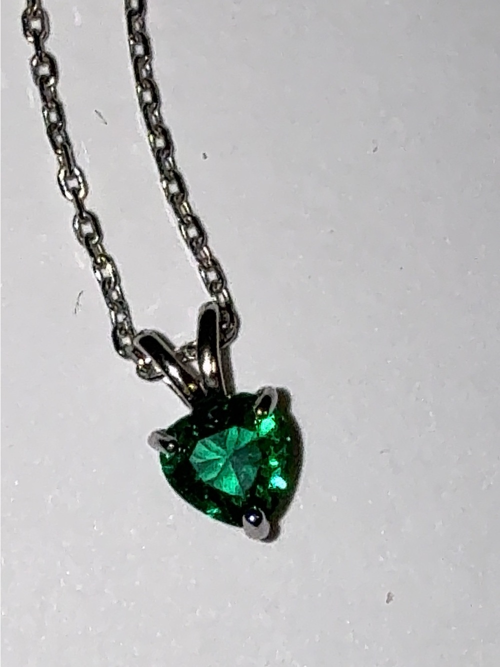 925 Silver Emerald Green Heart Birthstone Necklace